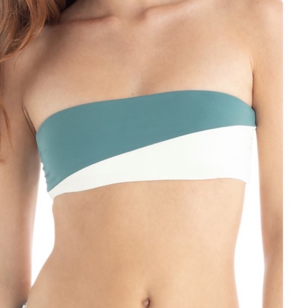 Tavik Swimwear Green & Cream Bandeau Bikini Top